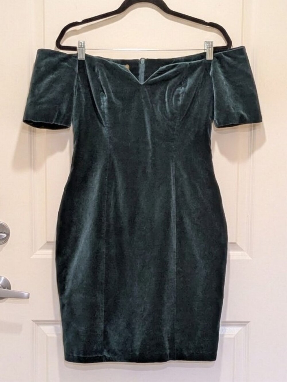 EUC 80s Geoff Bade Melbourne S Forest Green Cotton Velvet Off Shoulder Dress